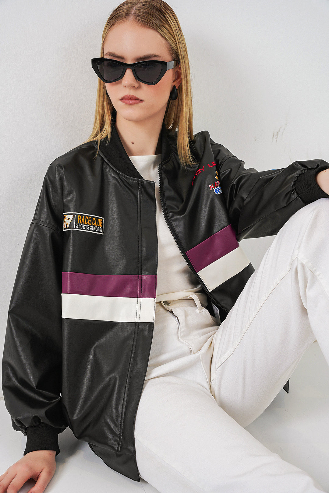 Bigdart Veste bomber en simili cuir imprimée 0698 - Noir - Violet