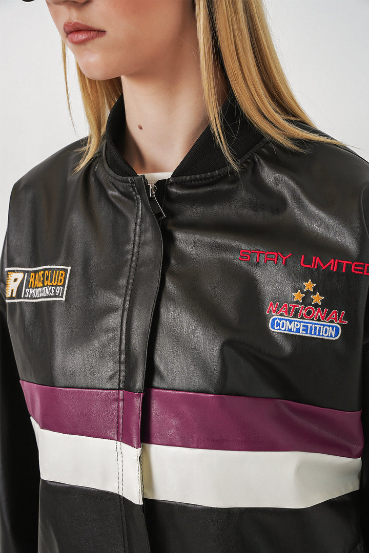 Bigdart Veste bomber en simili cuir imprimée 0698 - Noir - Violet