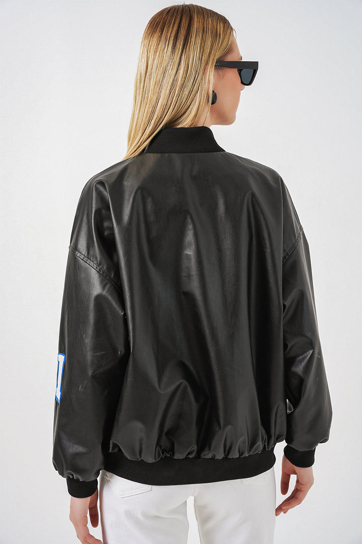 Bigdart Veste bomber en simili cuir imprimée 0698 - Noir - Violet
