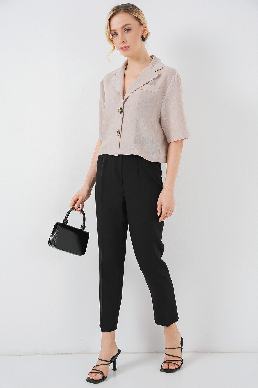 Bigdart Veste en lin crop 0706 - Beige