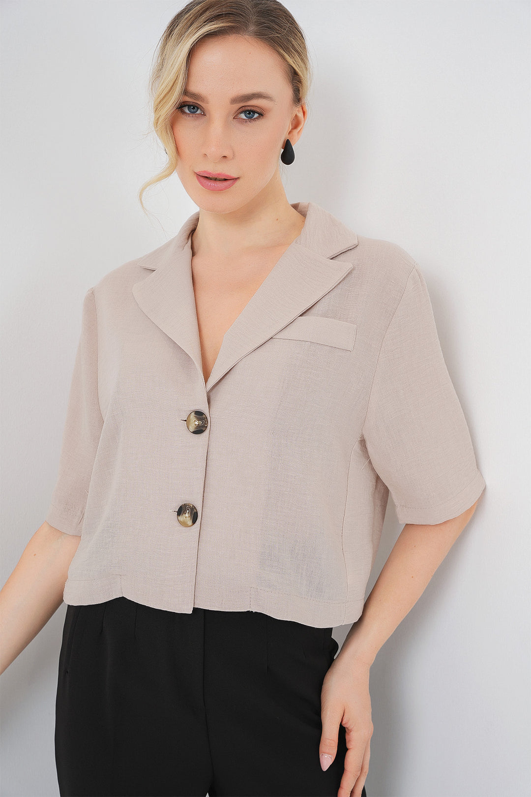 Bigdart Veste en lin crop 0706 - Beige