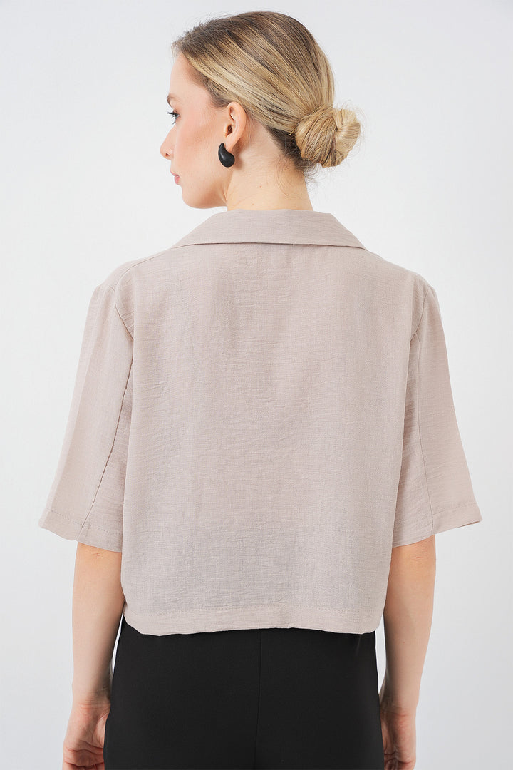 Bigdart Veste en lin crop 0706 - Beige
