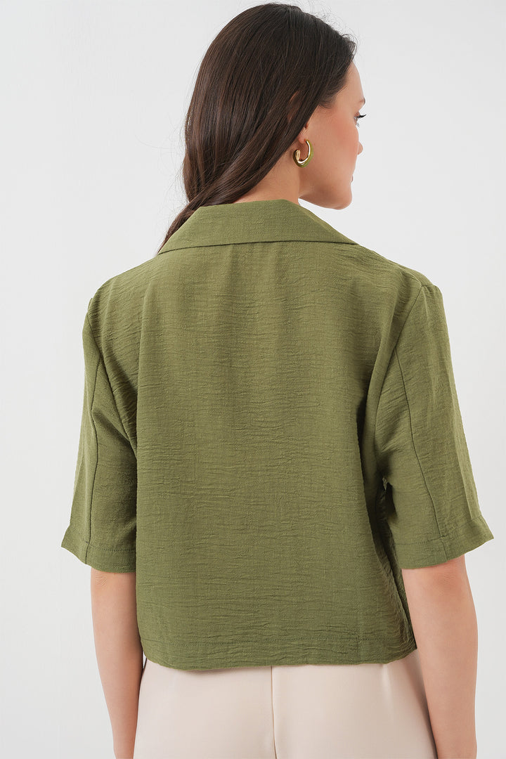 Bigdart 0706 Veste Crop en Lin - Kaki