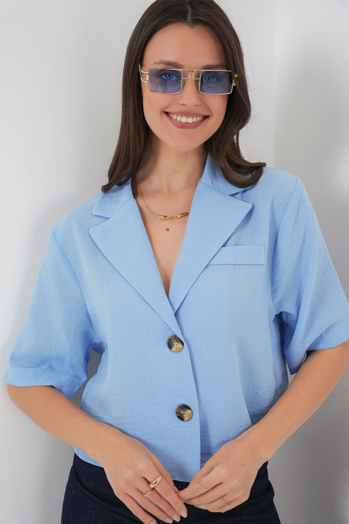 Bigdart 0706 Veste Crop en Lin - Bleu