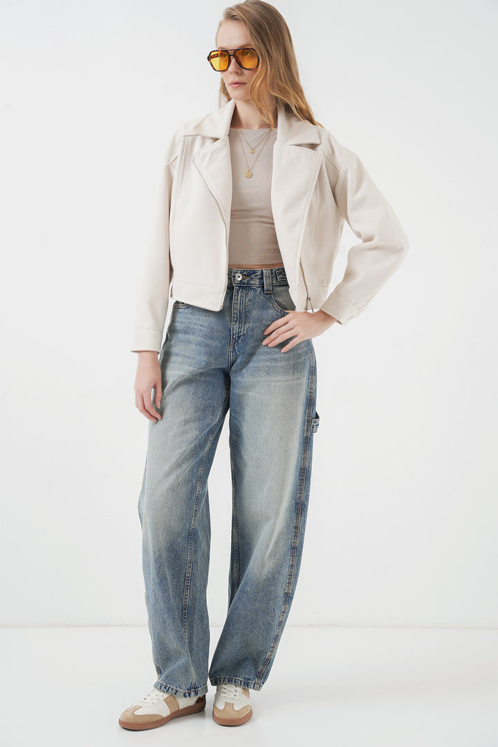 Bigdart 0717 Veste courte en laine pour femme - Écru