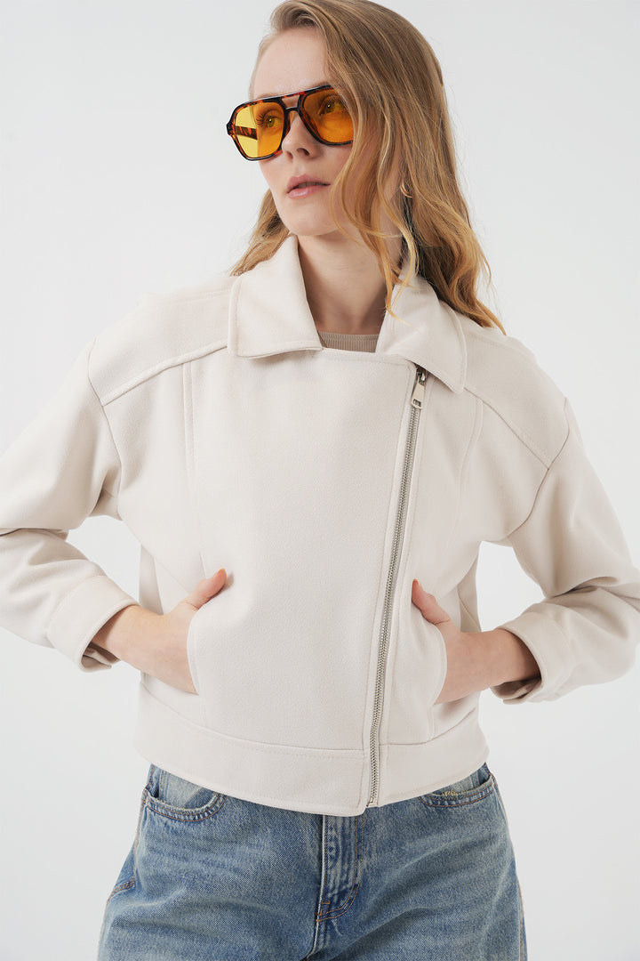 Bigdart 0717 Veste courte en laine pour femme - Écru