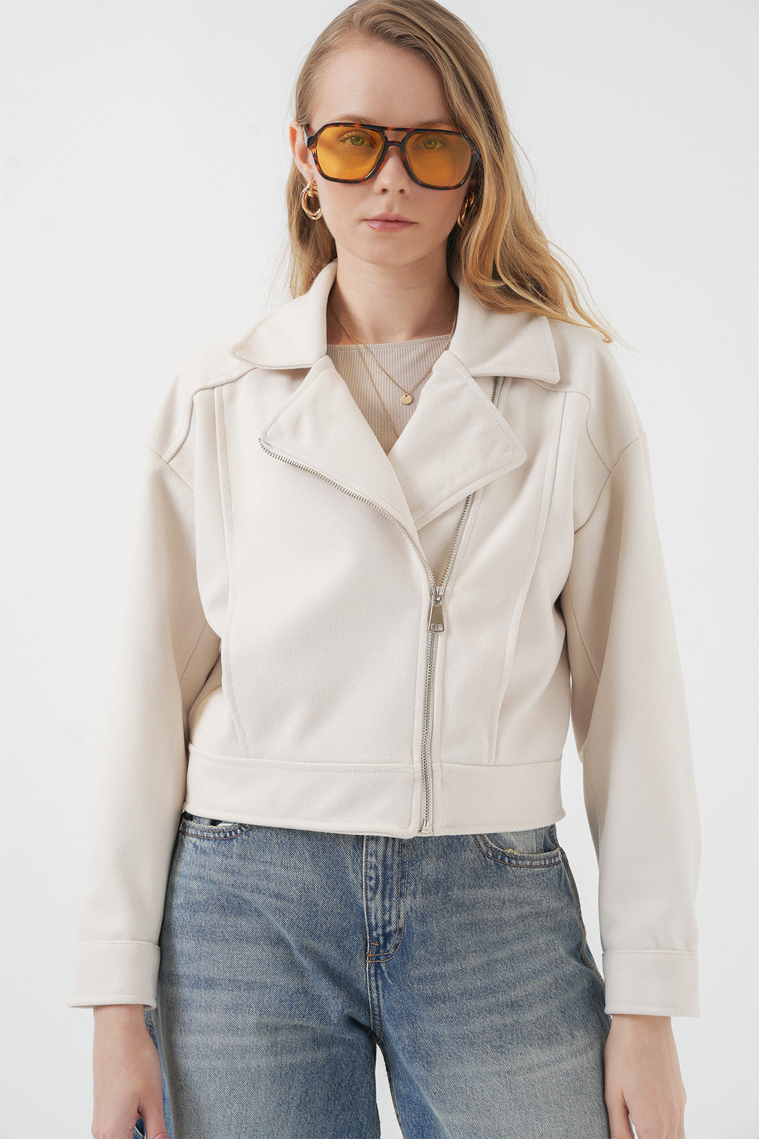 Bigdart 0717 Veste courte en laine pour femme - Écru