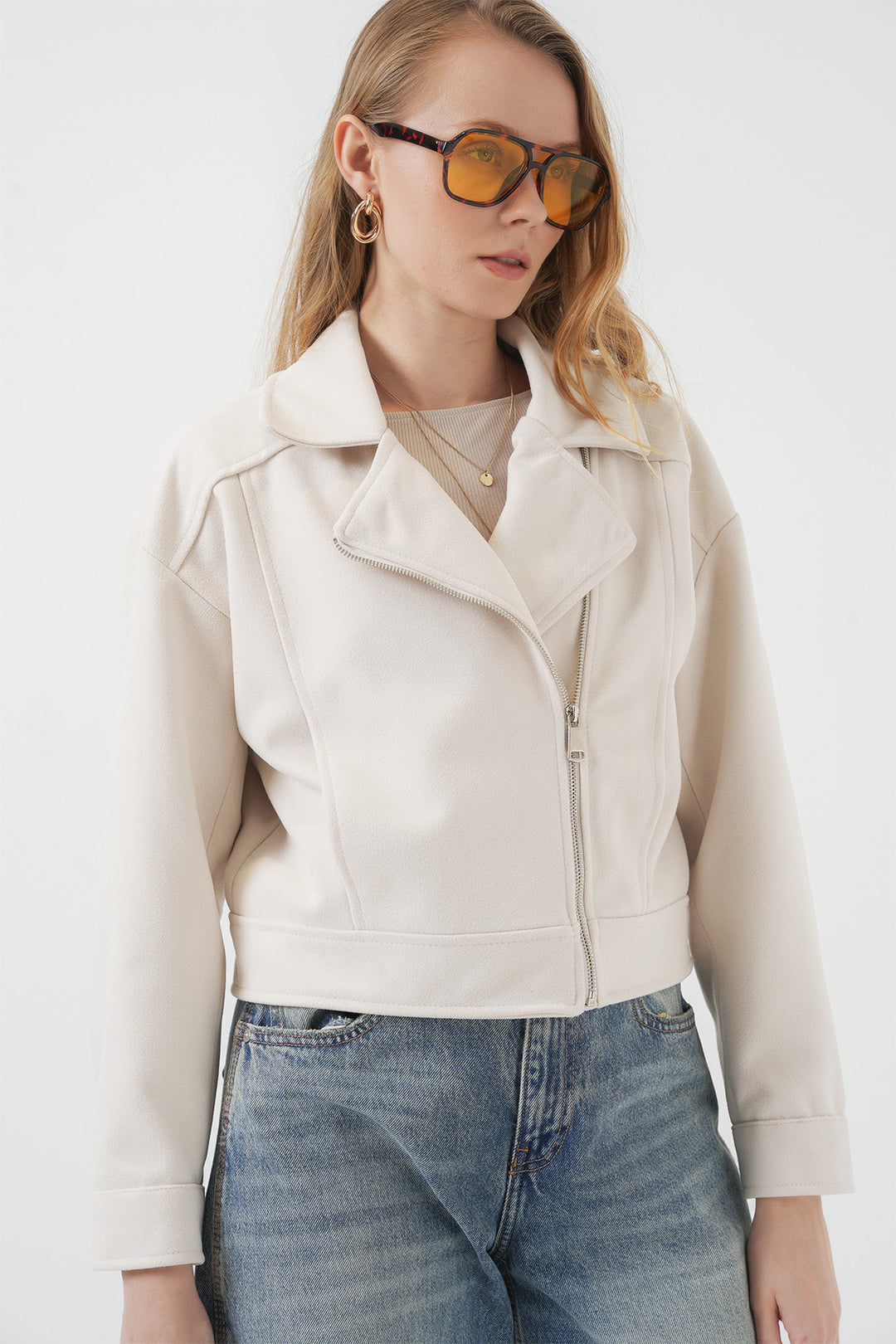 Bigdart 0717 Veste courte en laine pour femme - Écru