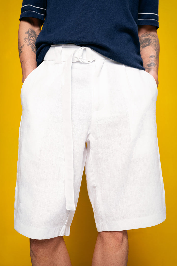 Giesto %100 Lin Blanc Short - Blanc