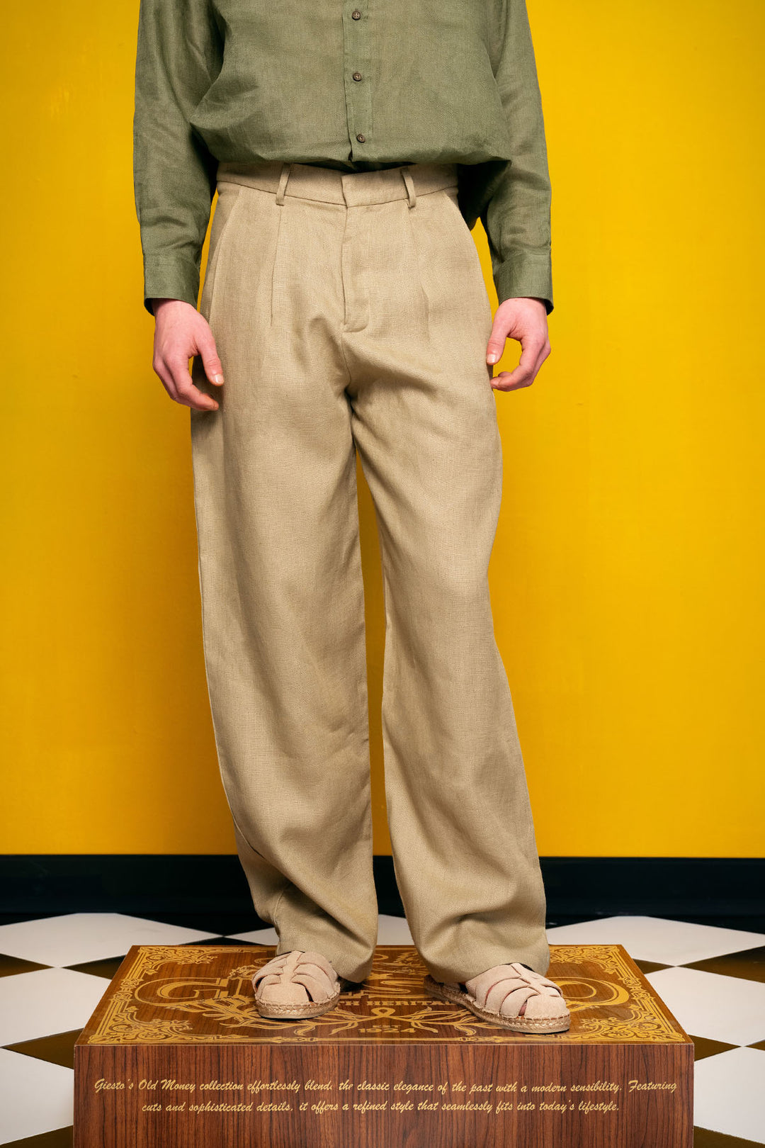 Giesto %100 Lin Kaki Pantalon - Kaki