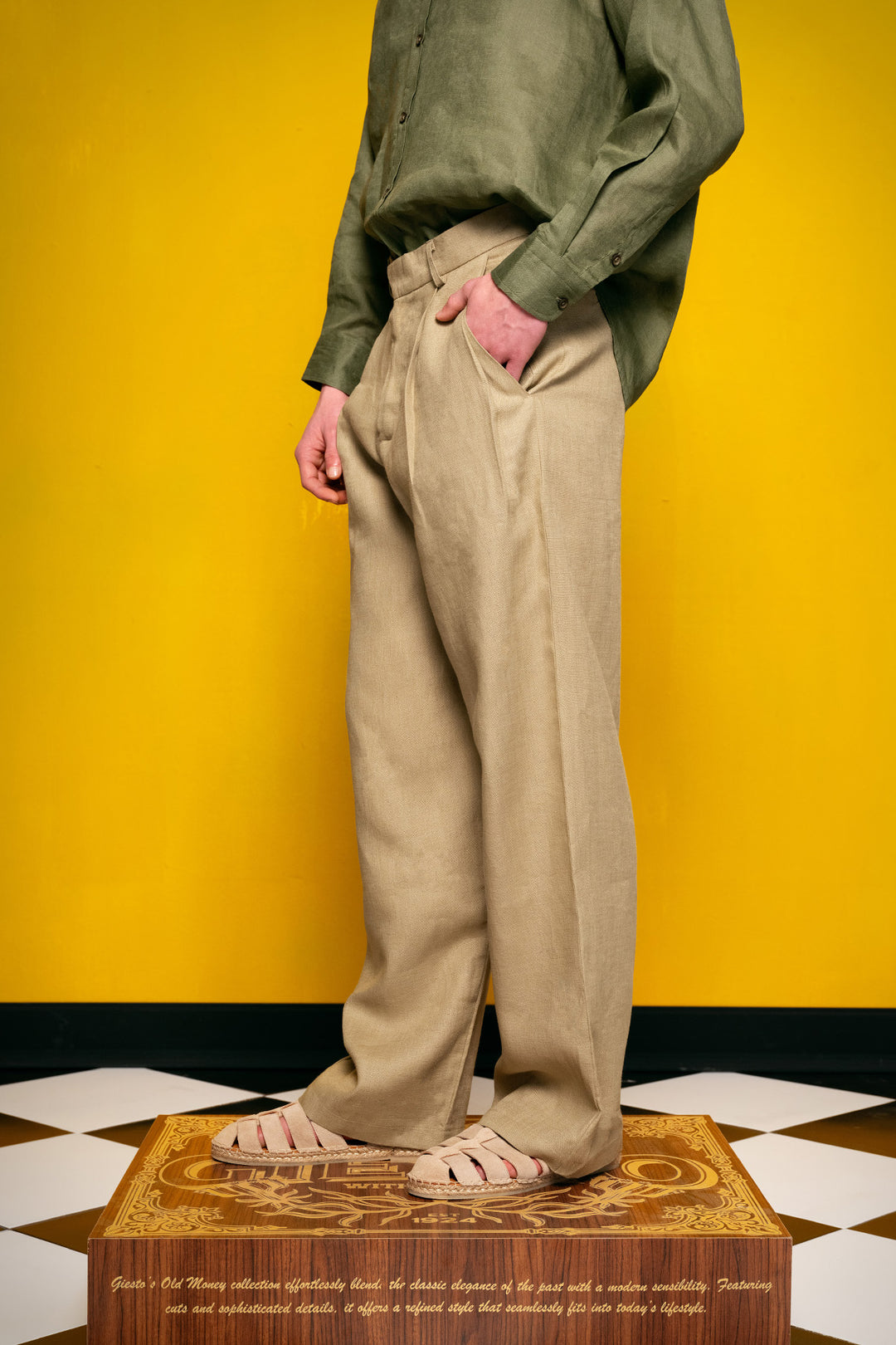 Giesto %100 Lin Kaki Pantalon - Kaki