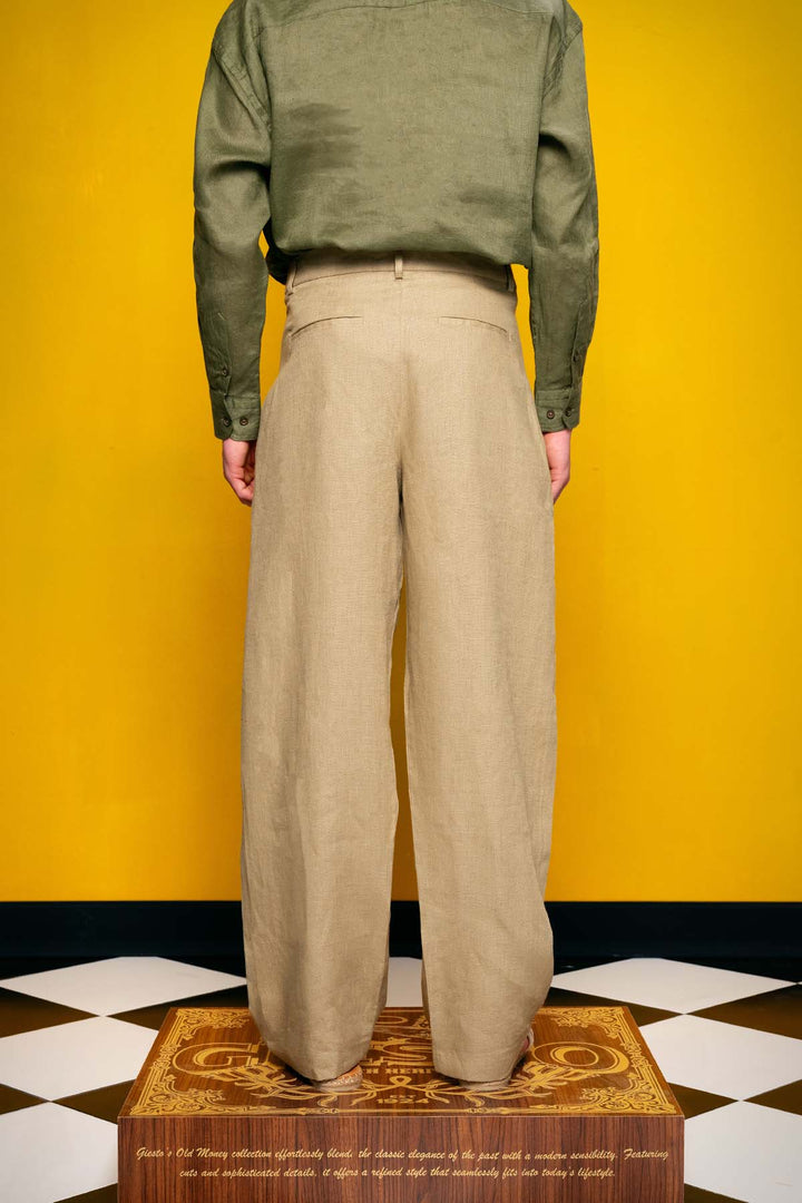 Giesto %100 Lin Kaki Pantalon - Kaki