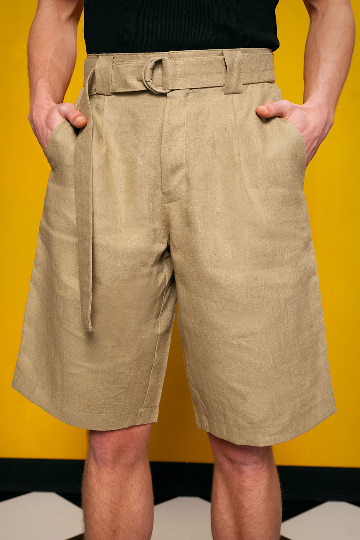 Giesto %100 Lin Kaki Short - Kaki