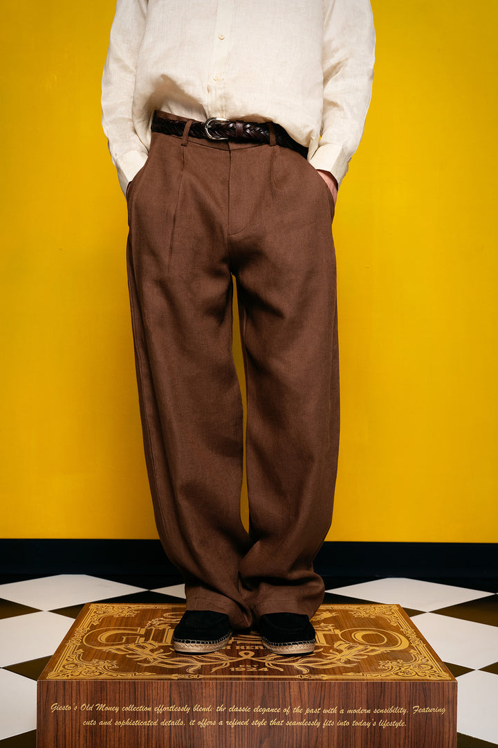 Giesto %100 Lin Marron Pantalon - Marron