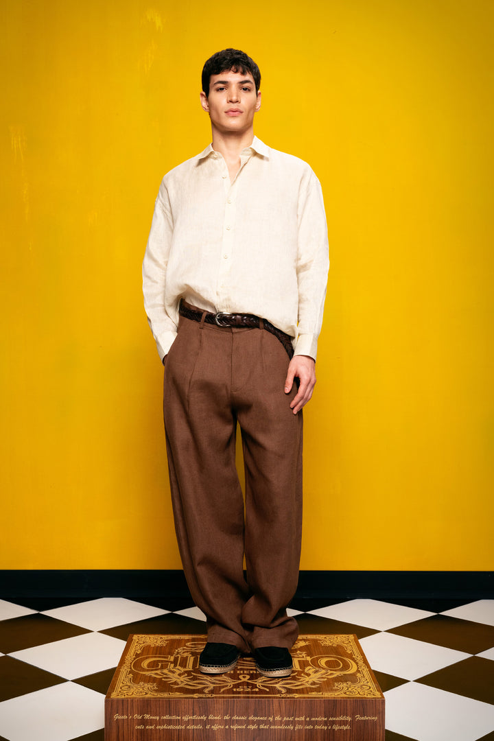 Giesto %100 Lin Marron Pantalon - Marron