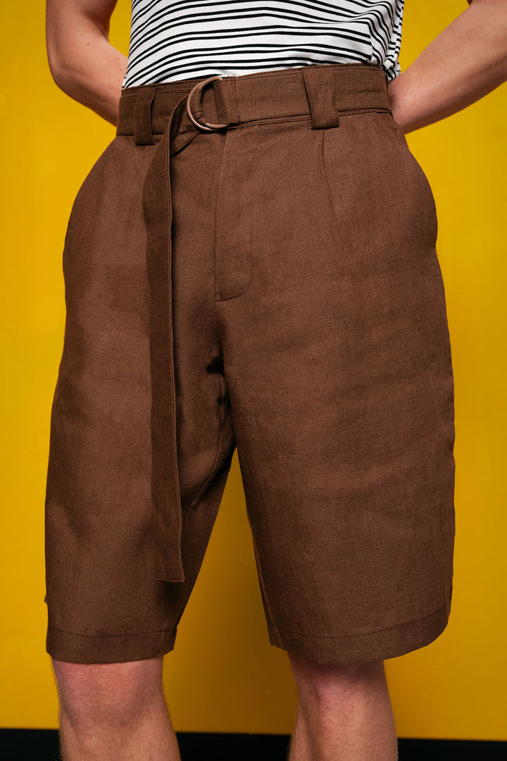Giesto %100 Lin Marron Short - Marron