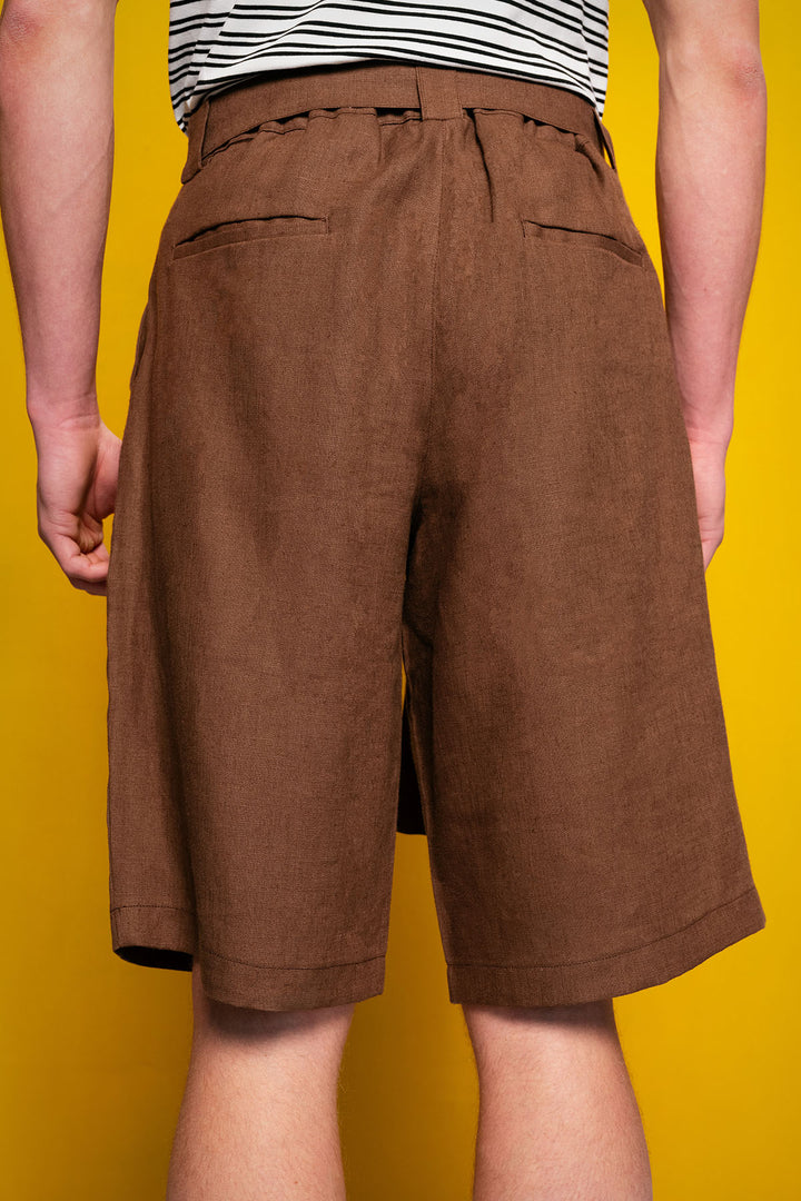 Giesto %100 Lin Marron Short - Marron