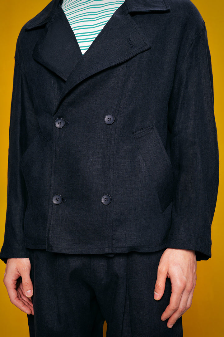 Giesto Veste croisée en lin 100% bleu marine - Bleu marine
