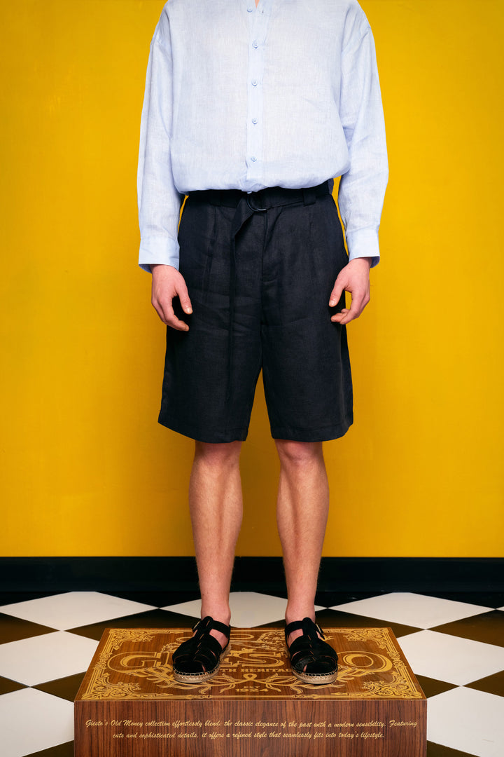 Giesto %100 Lin Bleu marine Short - Bleu marine