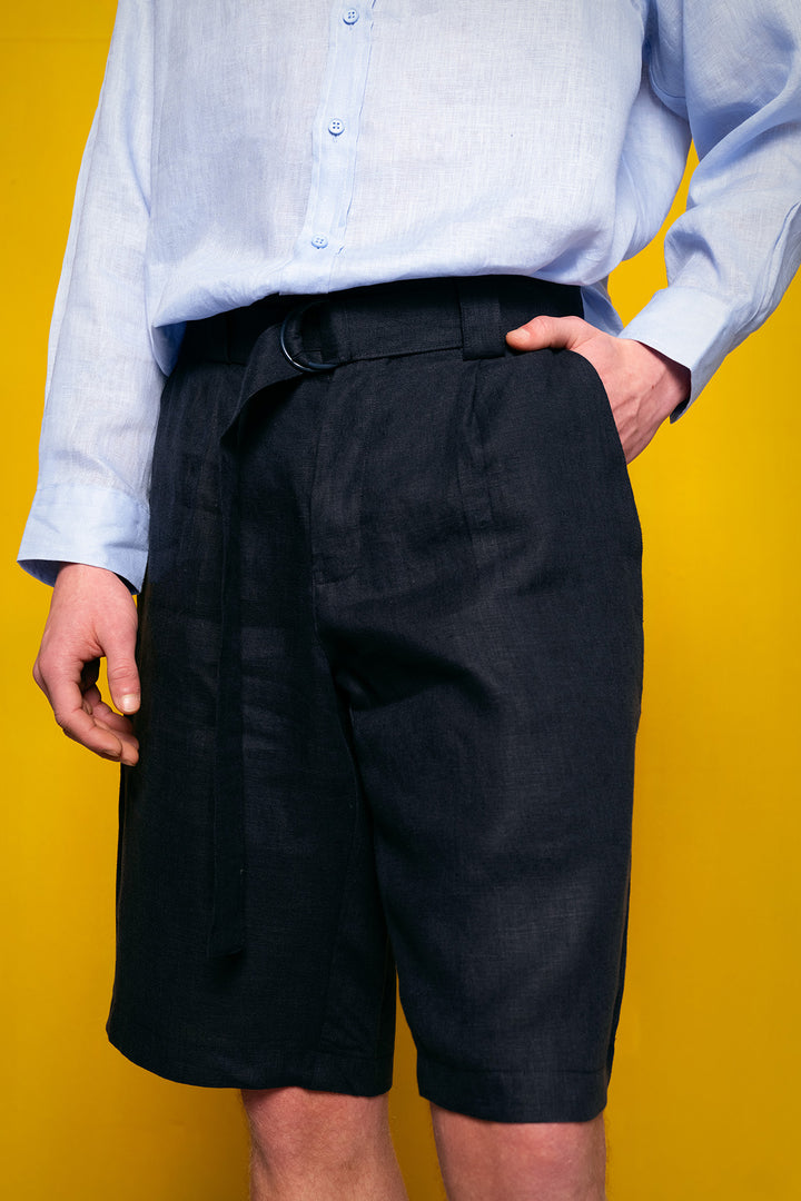 Giesto %100 Lin Bleu marine Short - Bleu marine