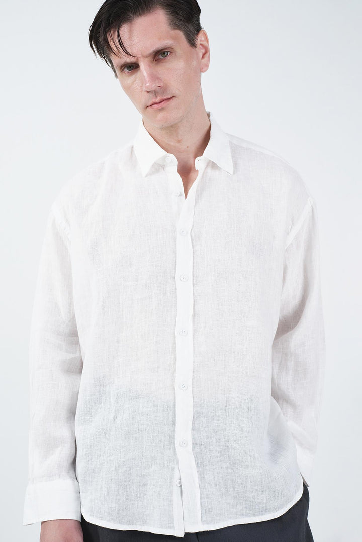Giesto Chemise blanche oversize en 100% lin - Blanc
