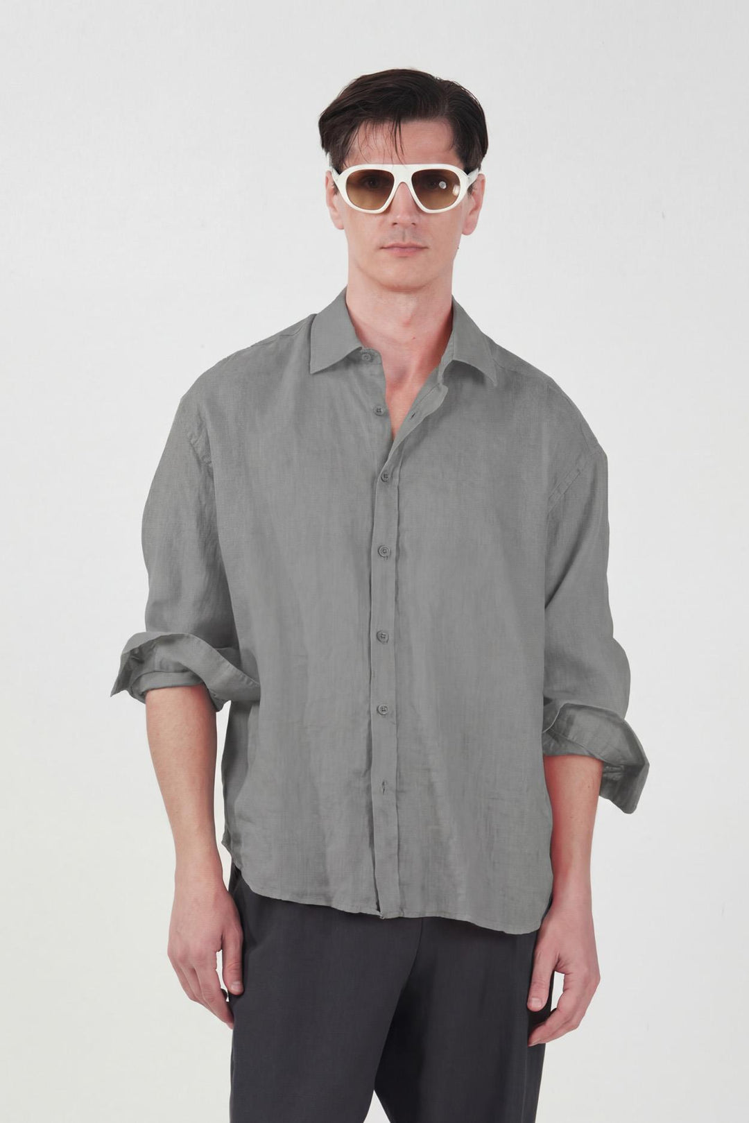 Giesto Chemise Oversize 100% Lin Gris - Gris
