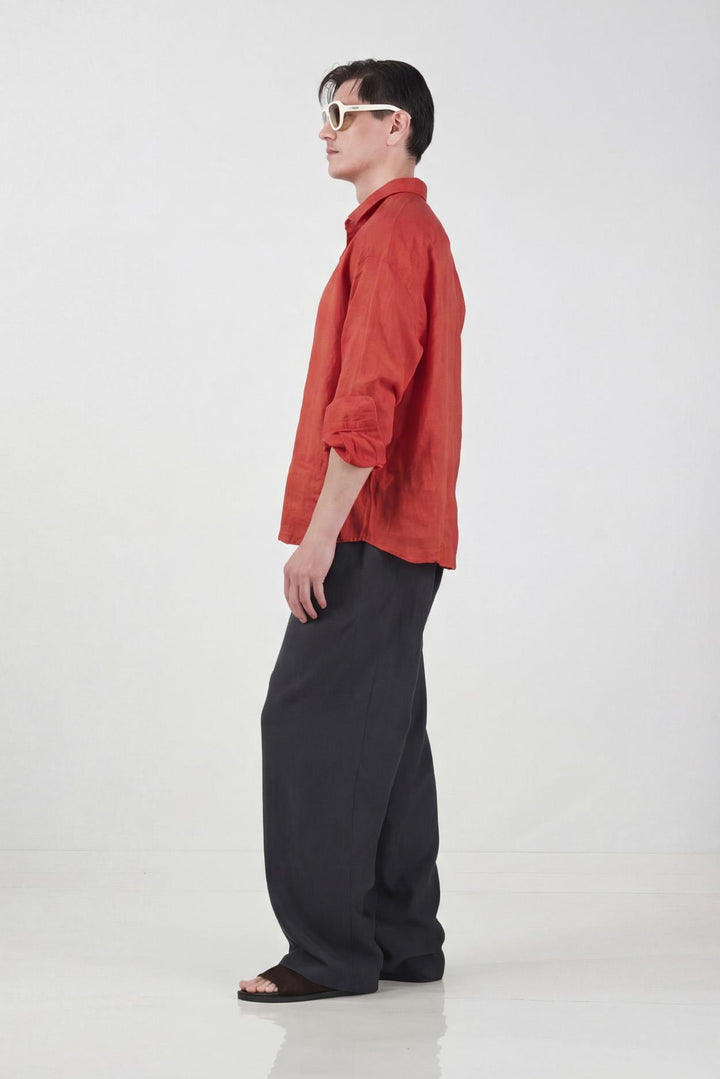 Giesto Chemise oversize en lin 100% terracotta - Brique