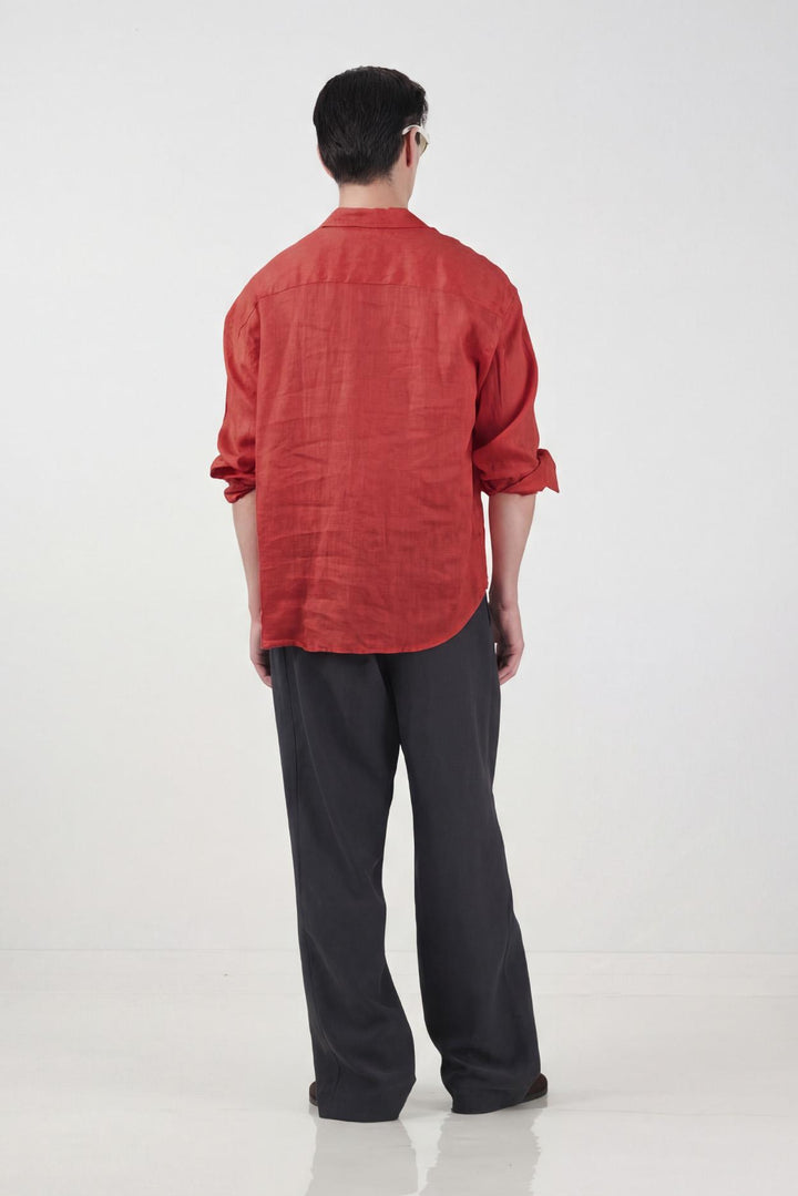 Giesto Chemise oversize en lin 100% terracotta - Brique