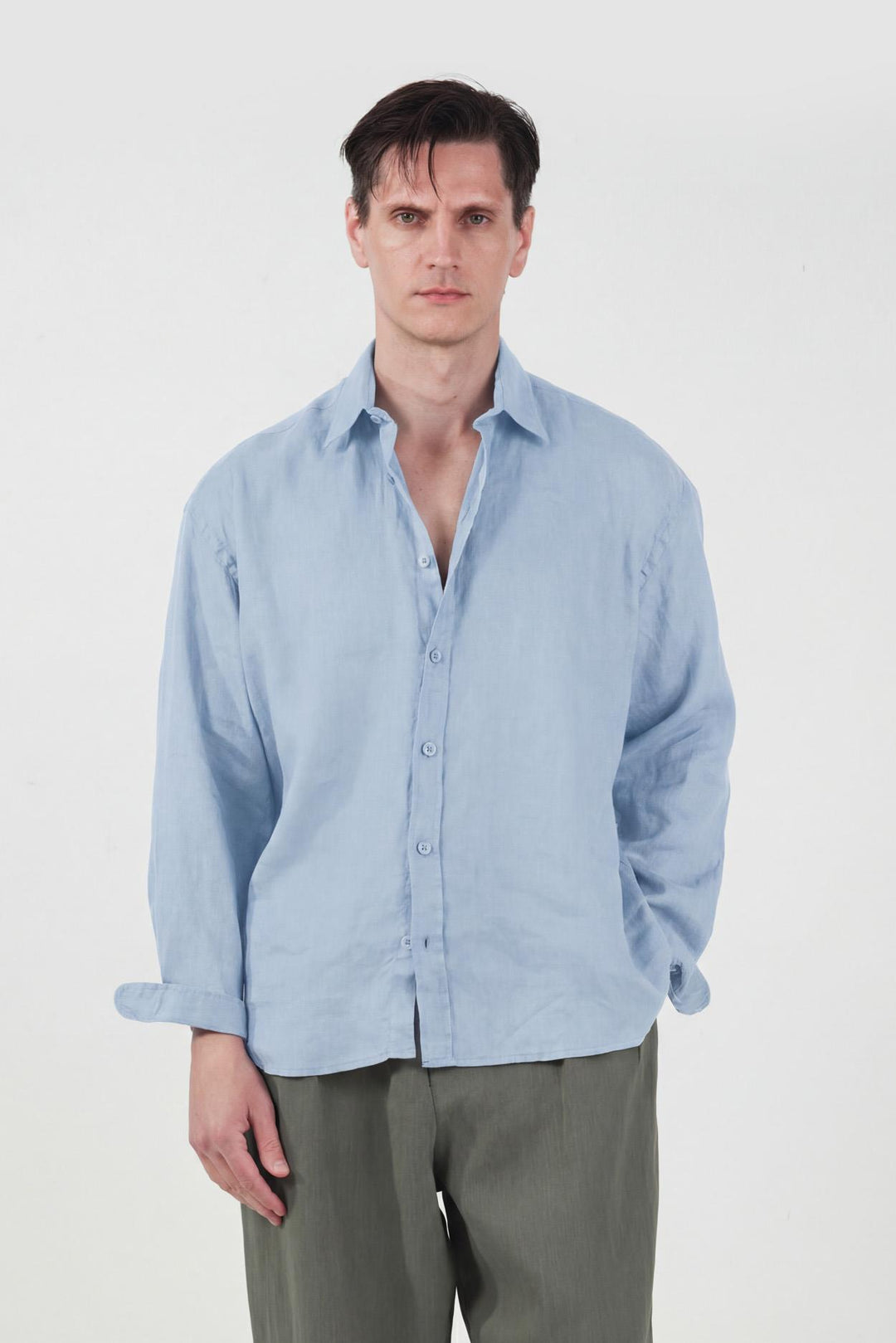 Giesto Chemise Oversize 100% Lin Bleu - Bleu