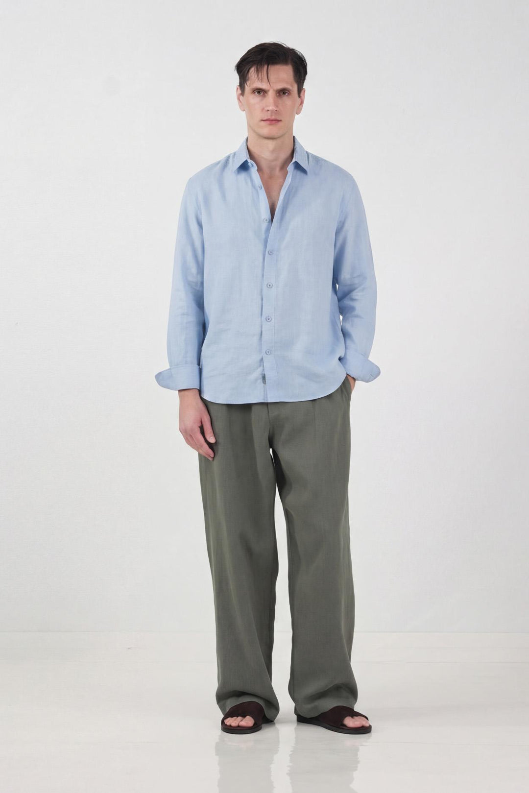 Giesto Chemise Oversize 100% Lin Bleu - Bleu