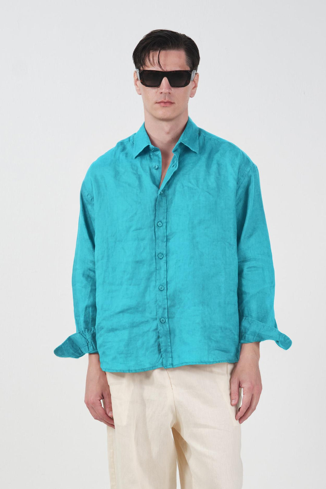 Giesto Chemise Oversize 100% Lin Turquoise - Turquoise