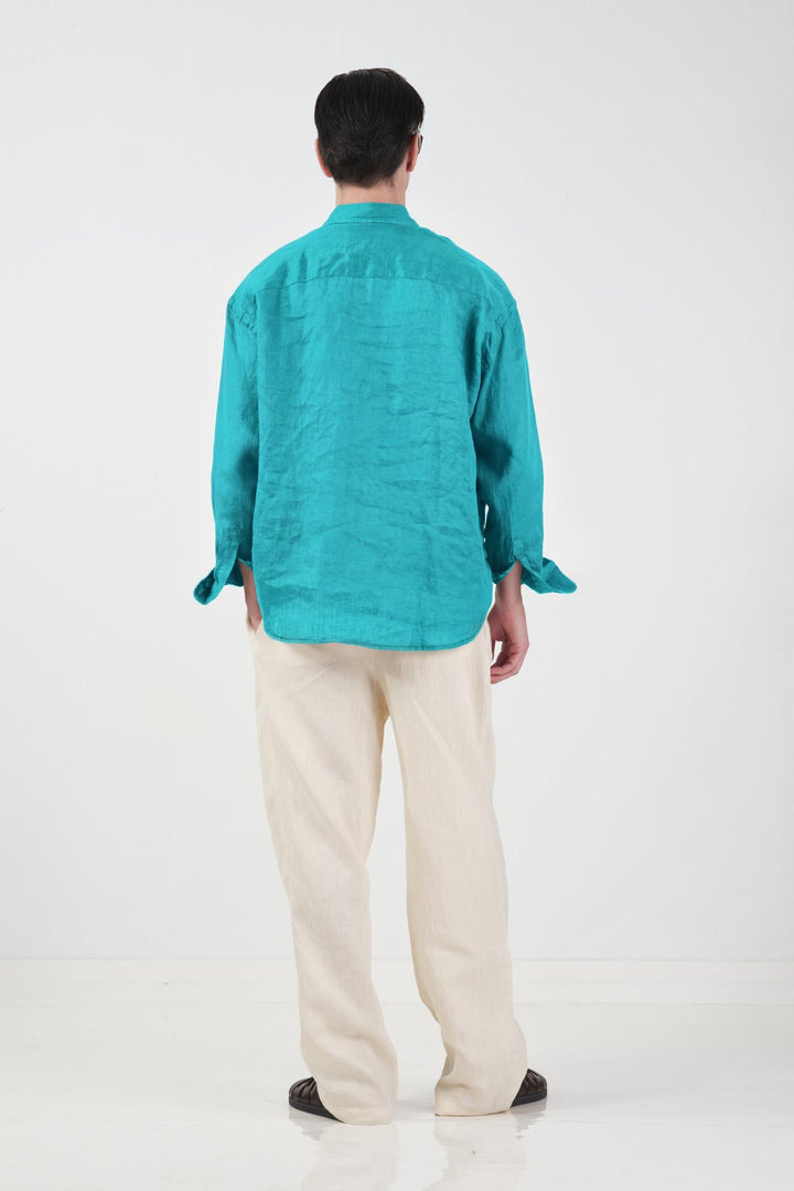 Giesto Chemise Oversize 100% Lin Turquoise - Turquoise