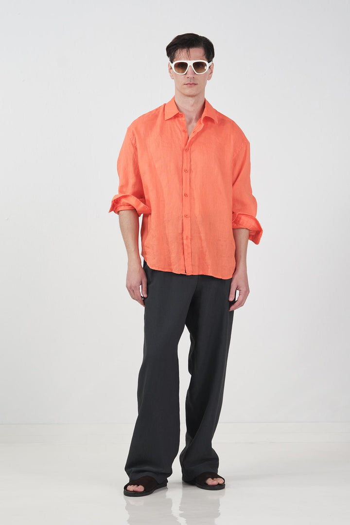 Giesto Chemise Oversize 100% Lin Orange - Orange