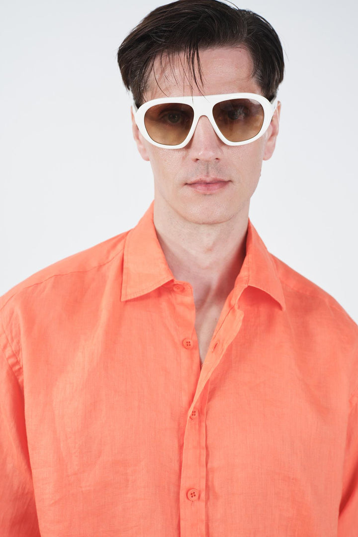 Giesto Chemise Oversize 100% Lin Orange - Orange