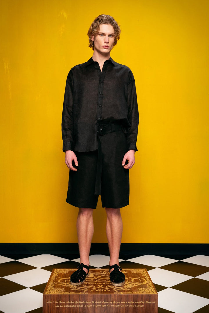 Giesto %100 Lin Noir Chemise - Noir