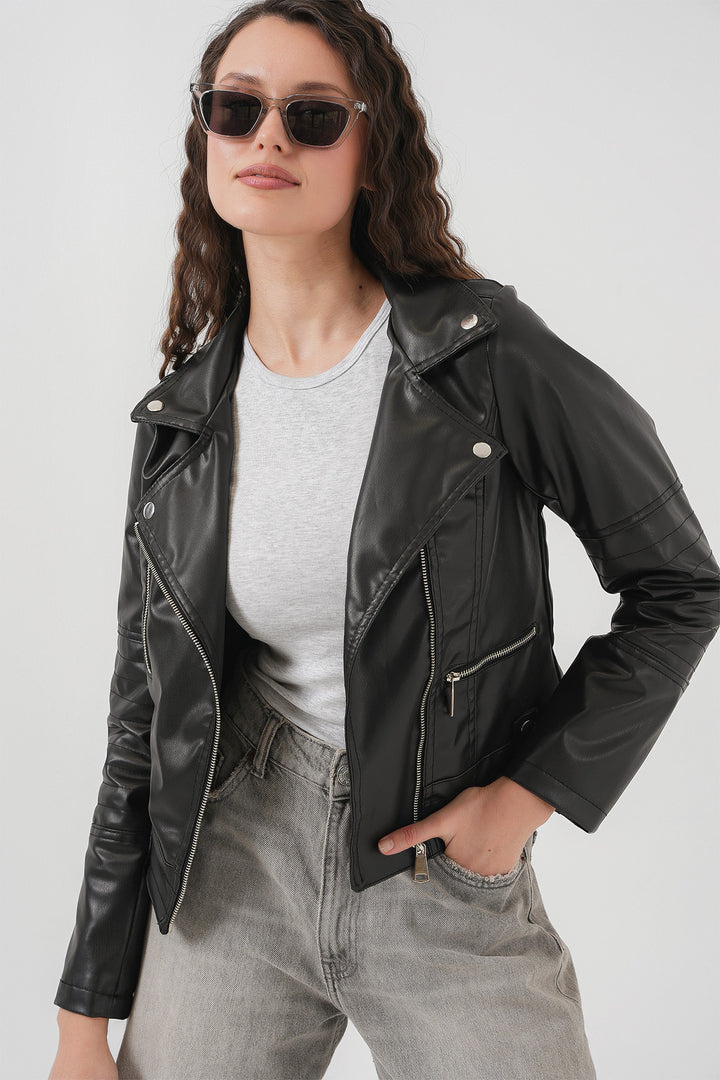 Bigdart 1025 Veste biker en simili cuir - Noir