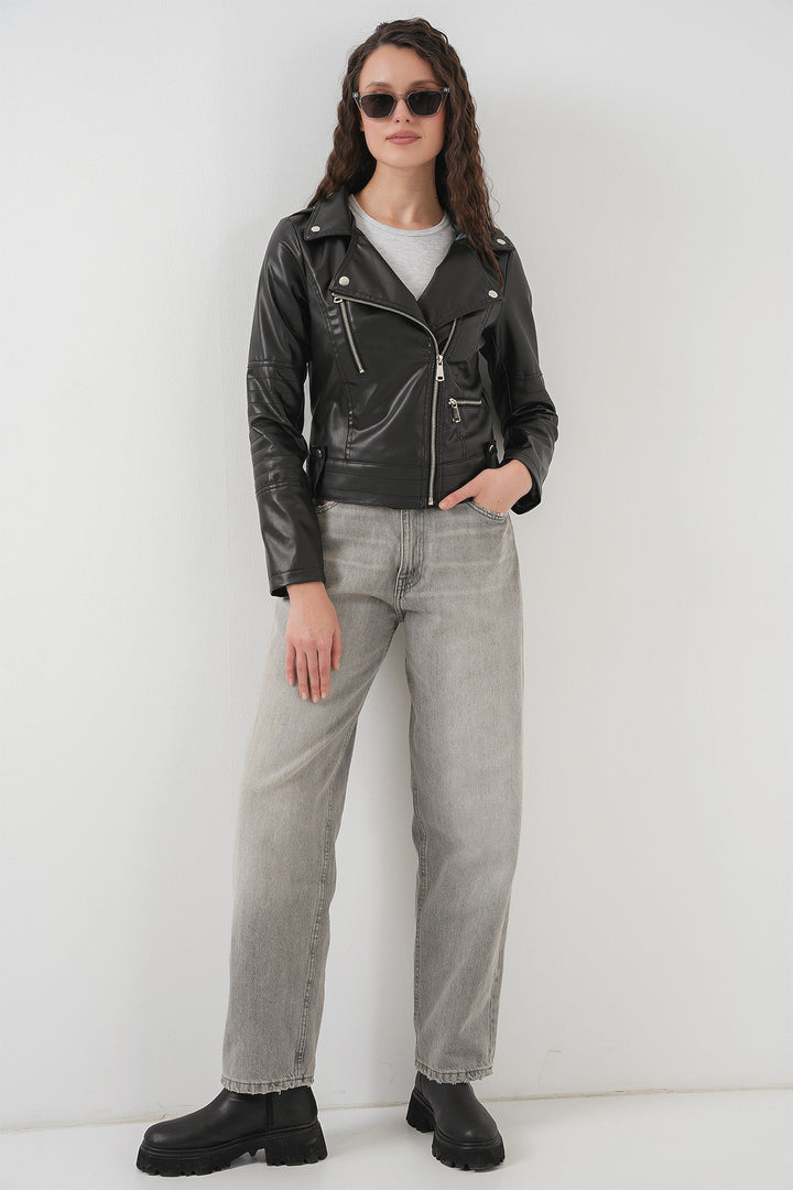 Bigdart 1025 Veste biker en simili cuir - Noir