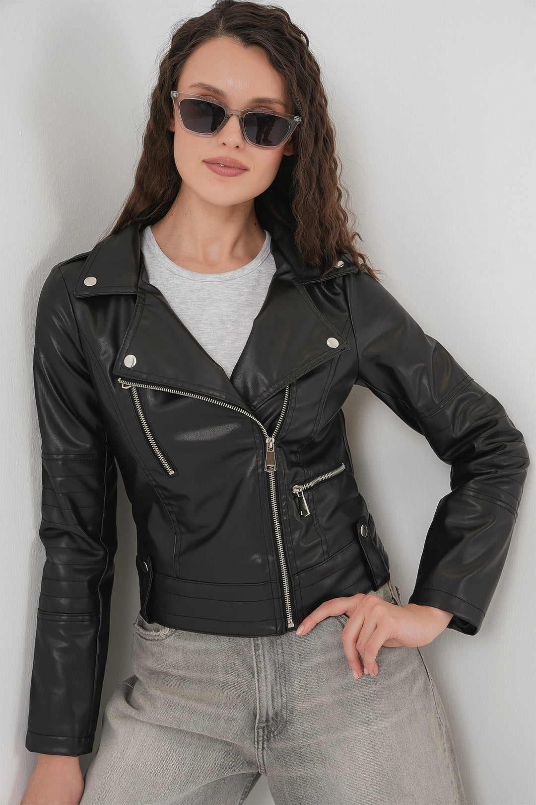 Bigdart 1025 Veste biker en simili cuir - Noir