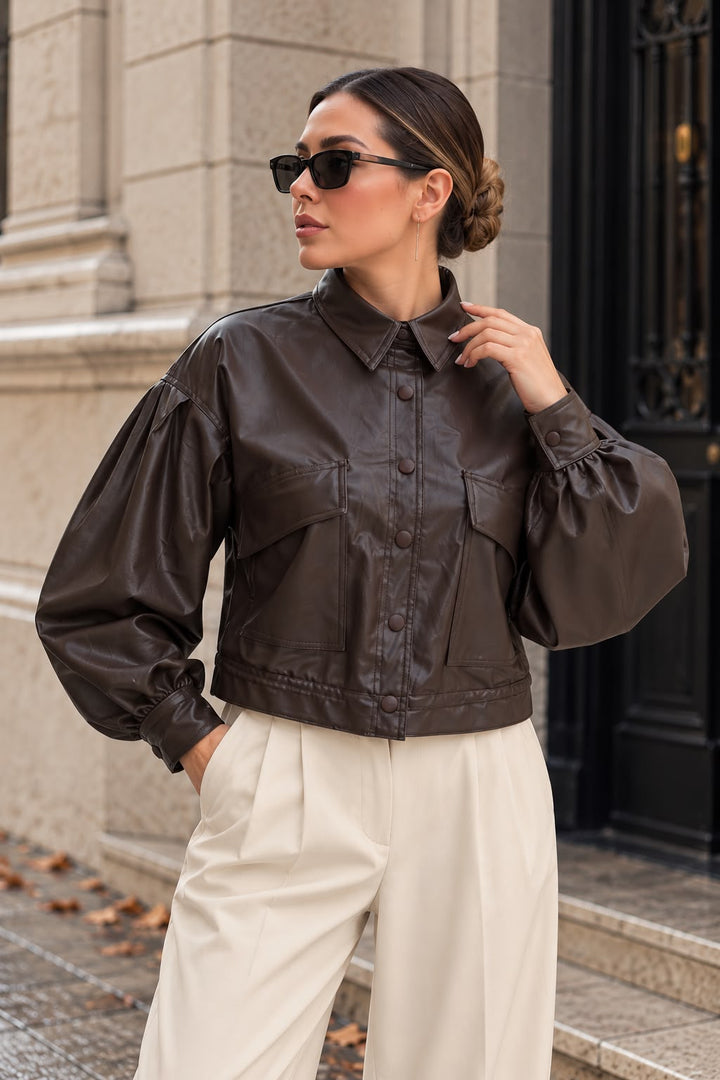 Bigdart Veste en cuir crop 1031 - Marron