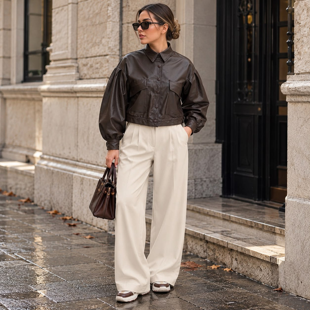 Bigdart Veste en cuir crop 1031 - Marron