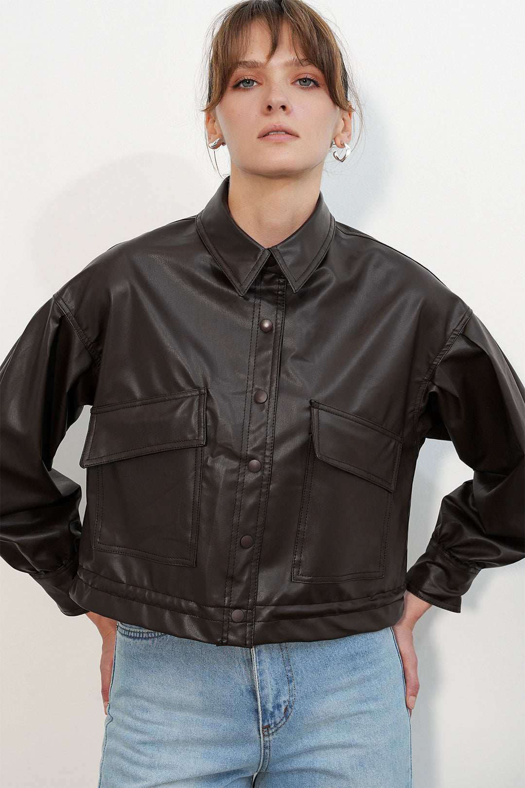 Bigdart Veste en cuir crop 1031 - Marron