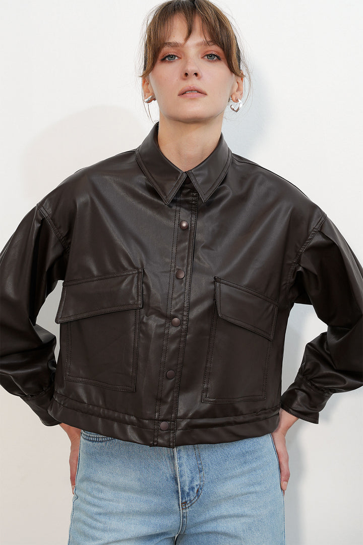 Bigdart Veste en cuir crop 1031 - Marron