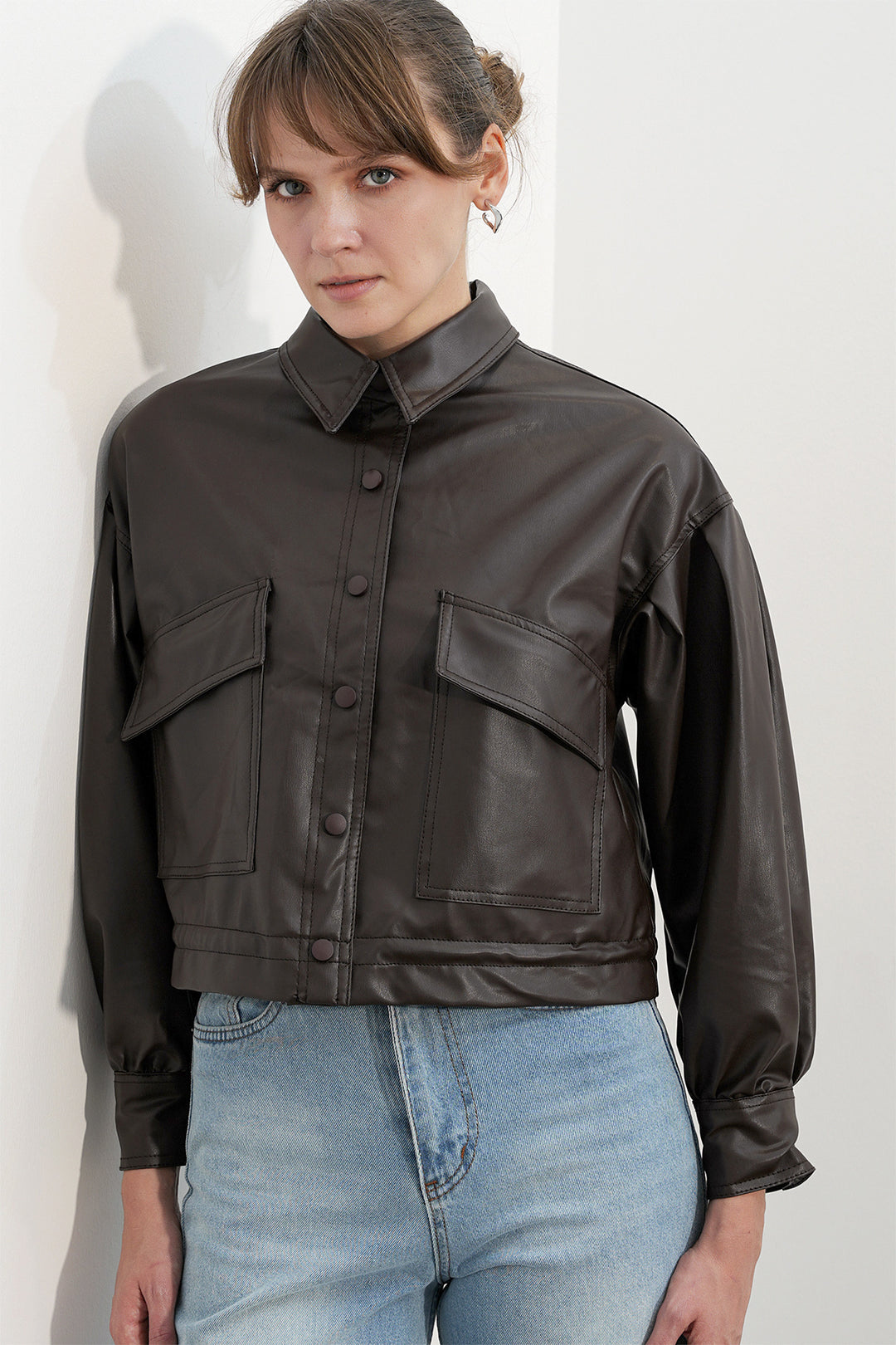 Bigdart Veste en cuir crop 1031 - Marron