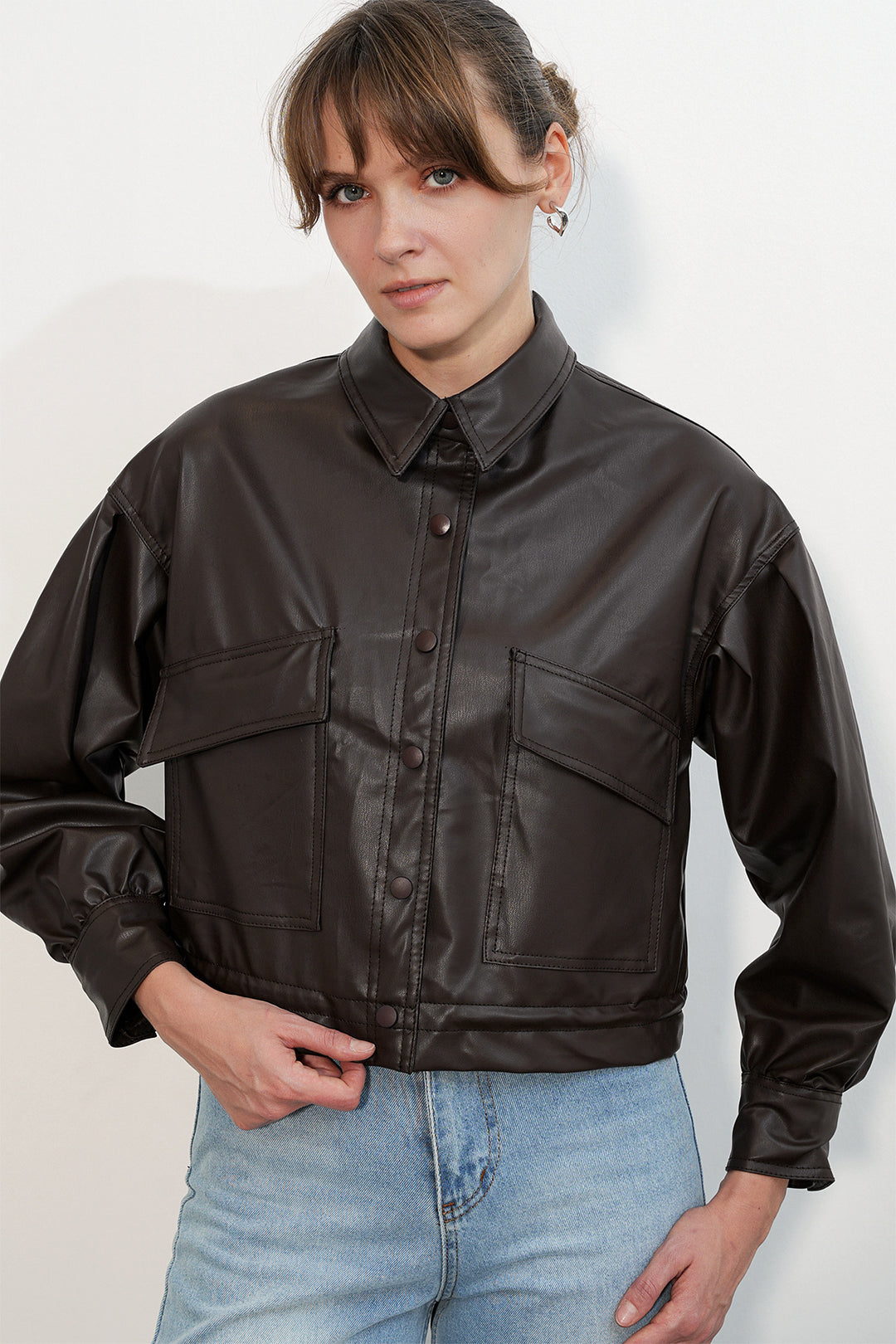 Bigdart Veste en cuir crop 1031 - Marron