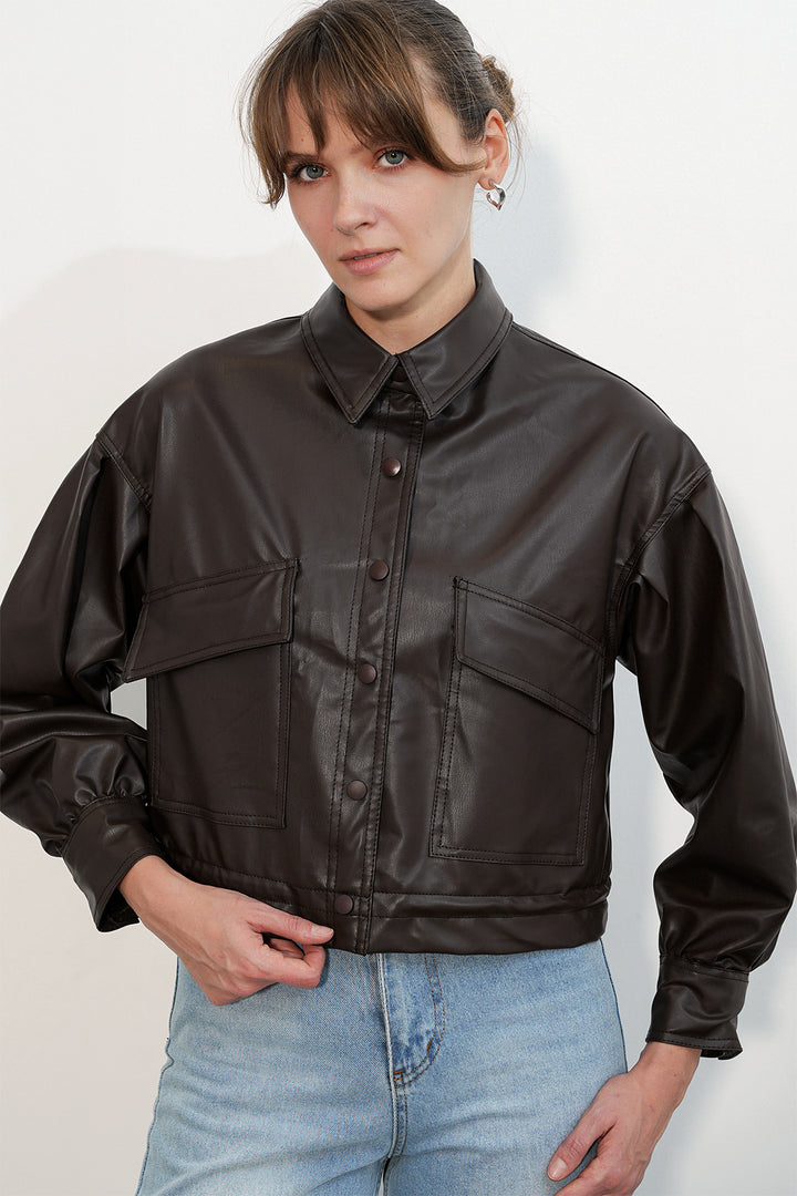 Bigdart Veste en cuir crop 1031 - Marron