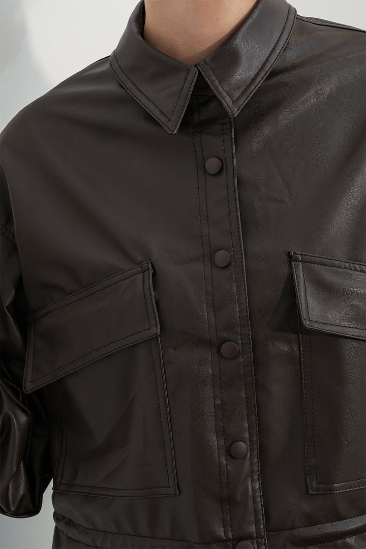 Bigdart Veste en cuir crop 1031 - Marron