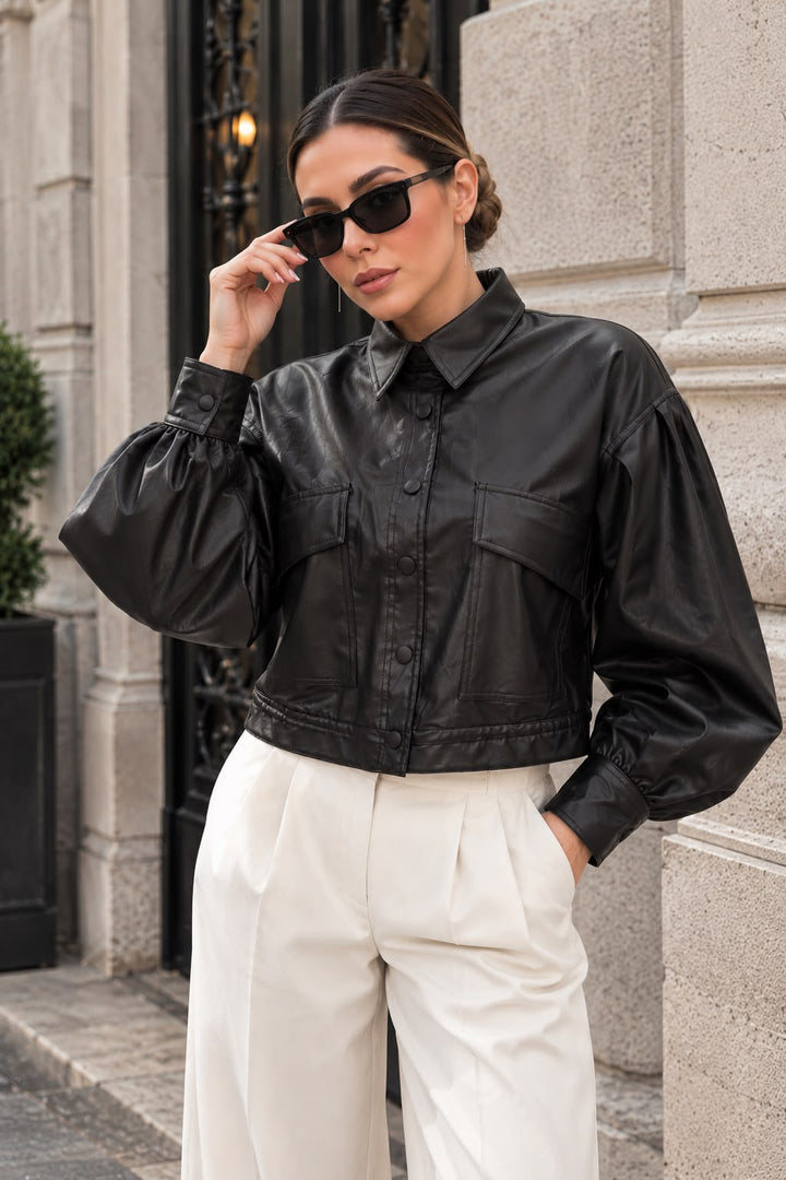 Bigdart 1031 Veste en cuir cropped - Noir