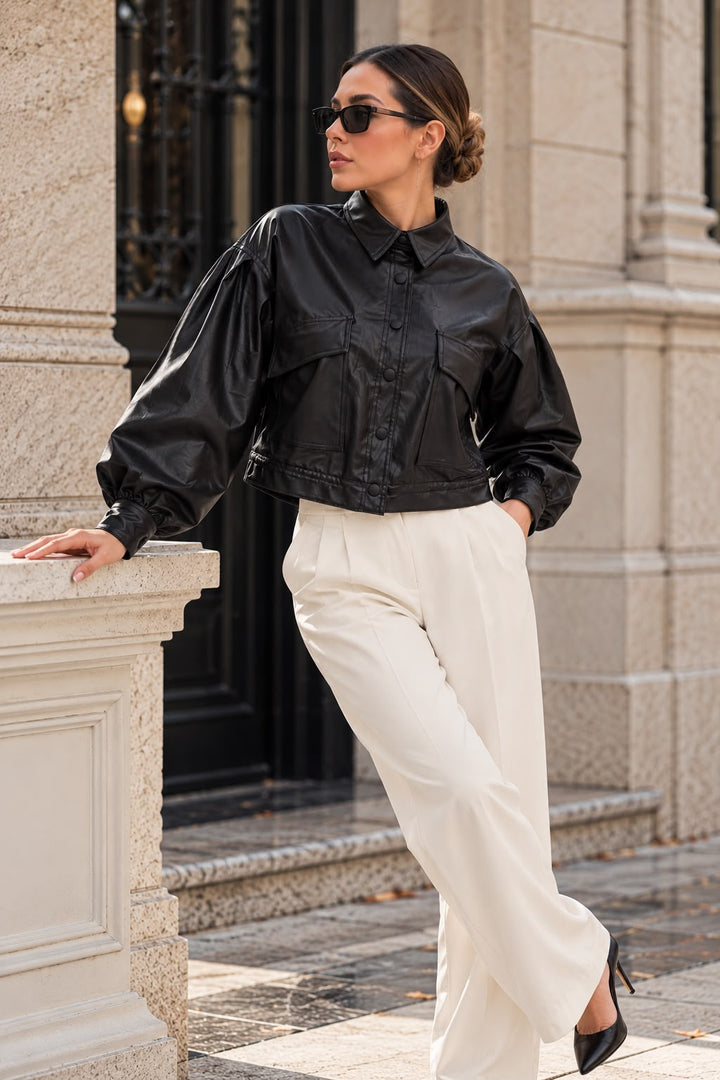 Bigdart 1031 Veste en cuir cropped - Noir