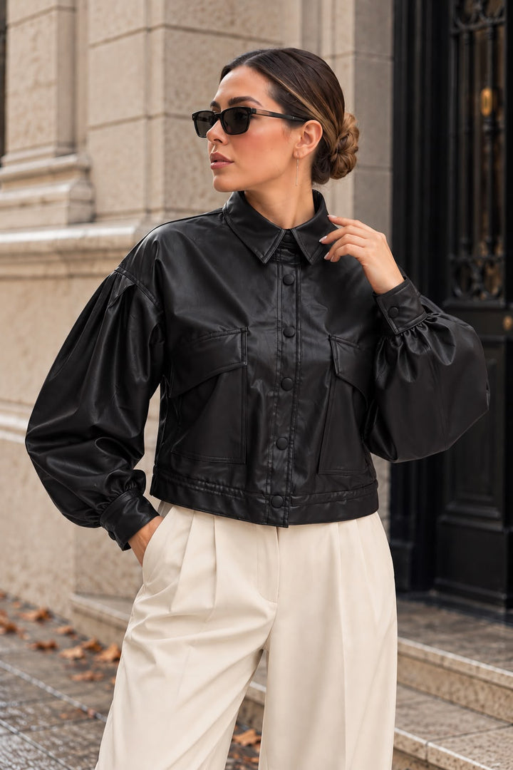 Bigdart 1031 Veste en cuir cropped - Noir