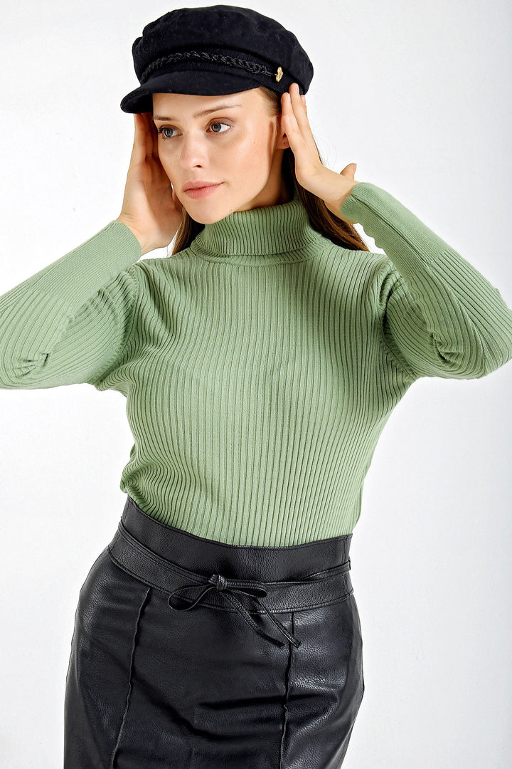 Bigdart 10311 Pull Col Montant en Tricot - Vert d'eau